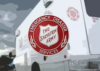 salvation army emergency disaster shield on truck image