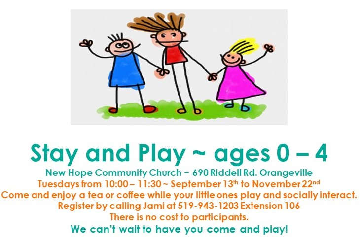 stay and play event graphic with text and cartoon images of children